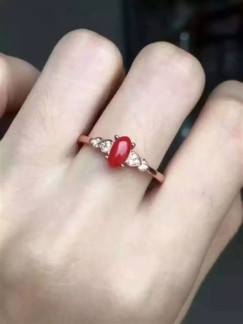 Natural red coral gem Ring Natural gemstone ring S925 sterling silver trendy Romantic elegant ...