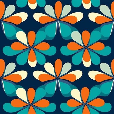 Premium Photo | A blue and orange flower pattern with a white and orange flower generative ai