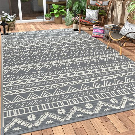 GENIMO Boho Outdoor Rug, Outside Waterproof Patio Decor Rugs, 6x9ft Plastic Straw Area Carpet ...