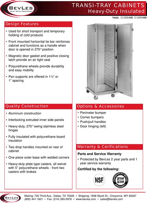 Bakers Pride Oven Transi Tray Cabinets Ca71 In39 Users Manual HD Ins