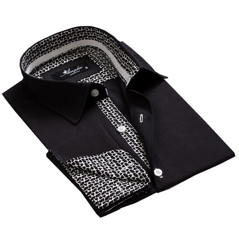 Black Mens Slim Fit French Cuff Dress Shirts with Cufflink Holes - – Amedeo Exclusive