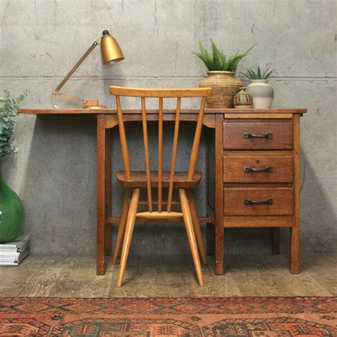 Small Mid Century Oak School Desk - 0104a – Mustard Vintage