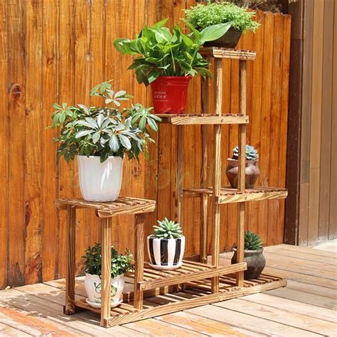 Garden Wooden Plant Stand Pot Planter Holder Rack 5 Tier Display ...