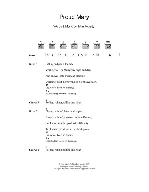 Proud Mary by Creedence Clearwater Revival - Guitar Chords/Lyrics ...