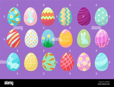 Colorful eggs. Happy easter celebration symbols funny textured graphic decorated eggs vector set ...
