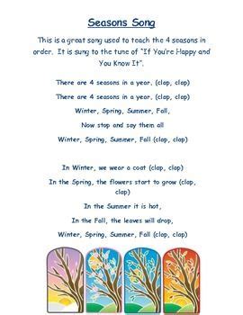 SEASONS SONG - TeachersPayTeachers.com | Kindergarten songs, Seasons ...