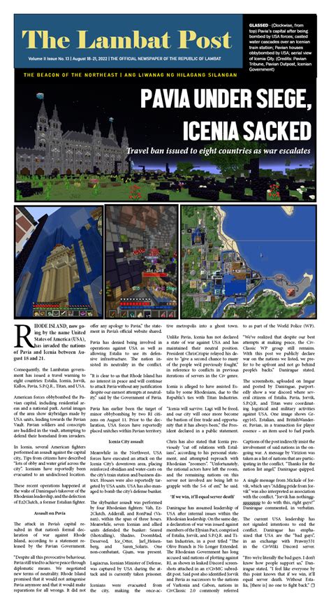 The Lambat Post (now in broadsheet format): Pavia and Icenia attacked | Volume II Issue 13 ...