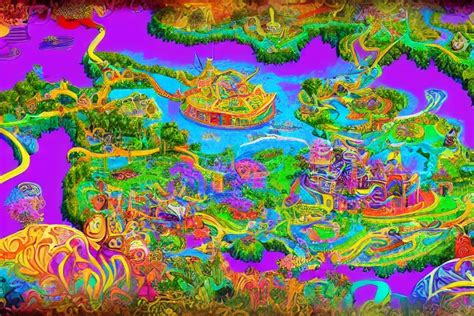 Map of a psychedelic realm in the style of a theme | Stable Diffusion