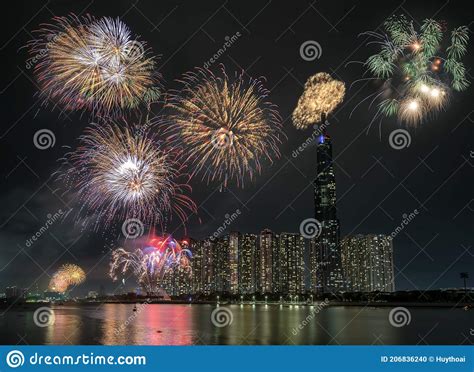 Colorful Fireworks Happy New Year 2021 Light Up Sky in Ho Chi Minh City, Vietnam Stock Photo ...