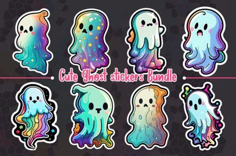 Cute Halloween Ghost Stickers Bundle Graphic by Aspect_Studio · Creative Fabrica