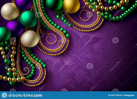 Beads in Mardi Gras Colors Decoration. Illustration Generative AI Stock ...