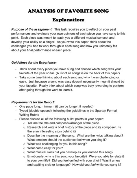 ANALYSIS OF FAVORITE SONG Explanation