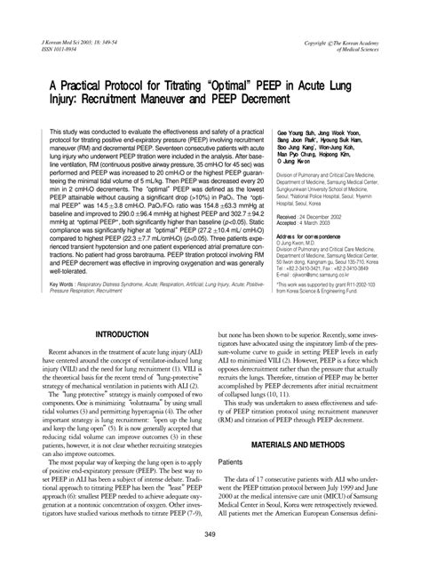 (PDF) A Practical Protocol for Titrating "Optimal" PEEP in Acute Lung Injury: Recruitment ...