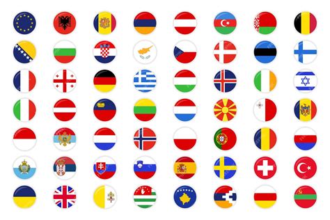 Premium Vector | Set Of All Europe Flags Circles Shine And Shadow