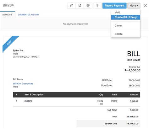 Creating Bill of Entry:: Knowledge Base | Zoho Inventory