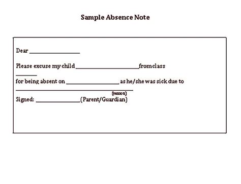 Work Excuse Note Template - Printable Word Searches