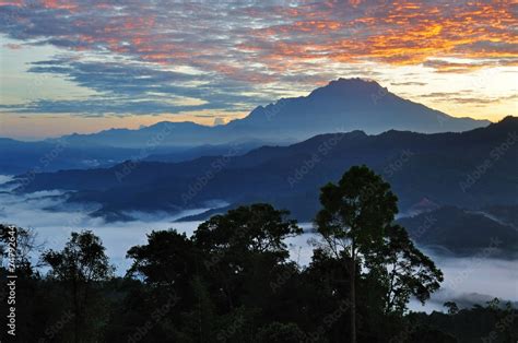 Sunrise over Mt Kinabalu silhouette Kota Kinabalu Sabah Borneo Stock ...