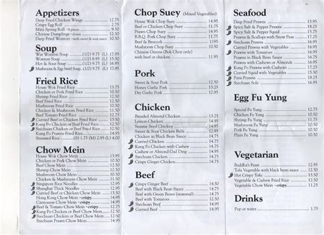 Menu at Chinese Garden Restaurant, Blind Bay