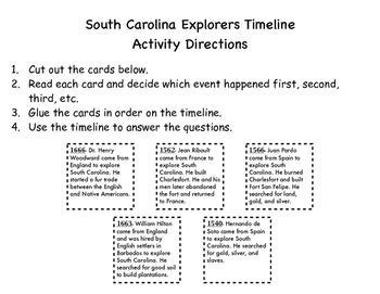 South Carolina Explorers Timeline by The Handout Factory | TpT