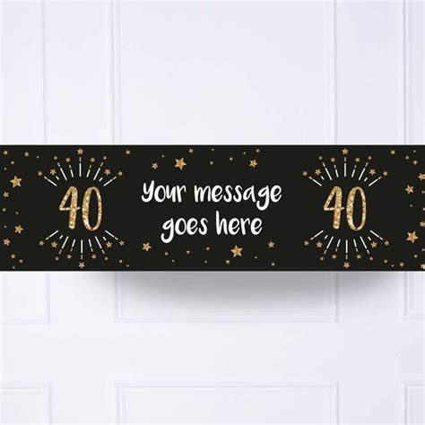 Black & Gold 40th Birthday Personalised Party Banner | Customisable ...