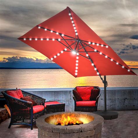 Santorini II Fiesta 10-ft Square Cantilever Solar LED Umbrella in ...