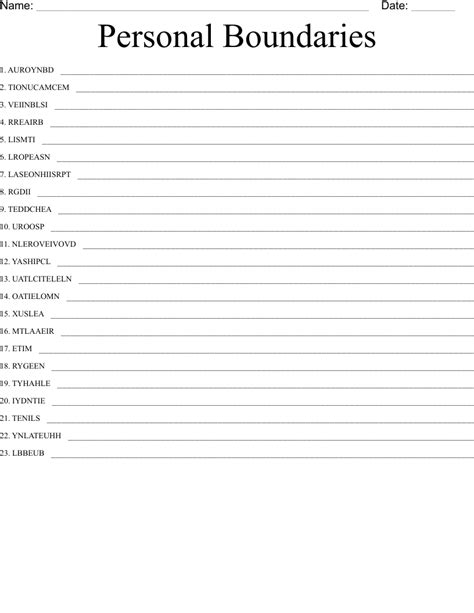 Boundaries Worksheet For Youth