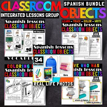 Spanish Classroom Objects Bundle: Flashcards, Worksheets, Tracing, Game ...