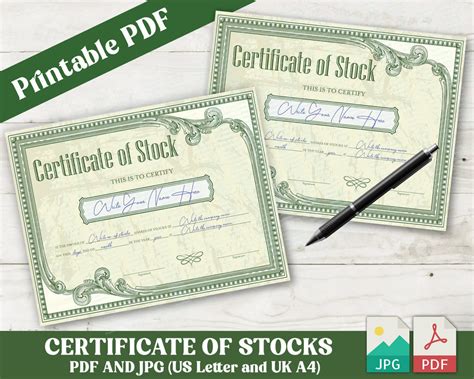 Printable PDF Blank Vintage Style Stock Certificate Template - Posh Park