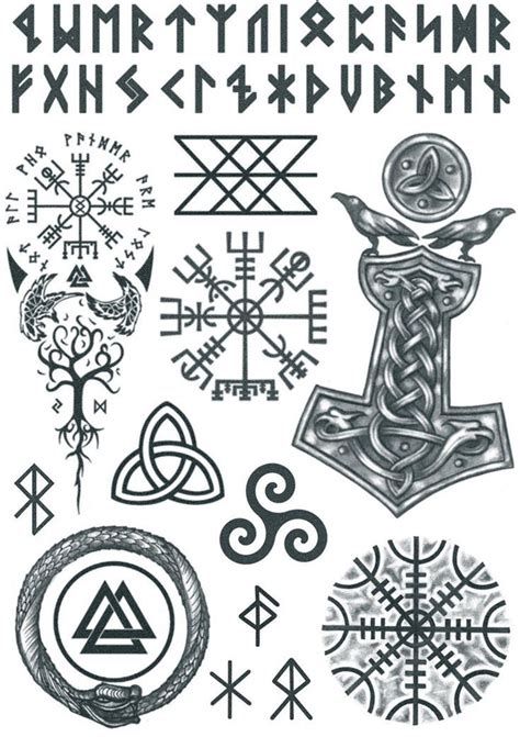 Viking Tattoo Set 2 - Norse Tattoos / Viking Temporary Tattoo Set / Mjölnir Tattoo ...