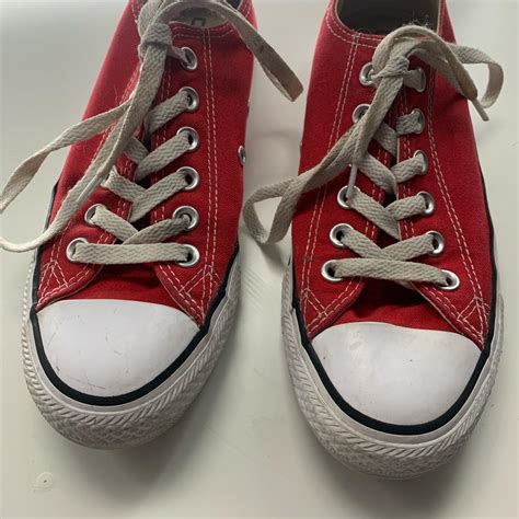 Red low top converse!! Womens-7 Mens-5 Clearly worn,... - Depop