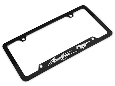 Ford Mustang License Plate Frame; Silver Pony with Silver Mustang ...