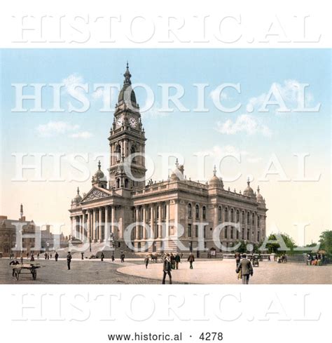 Historical Photochrom of the Portsmouth Guildhall or Town Hall in Portsmouth, Hampshire, England ...