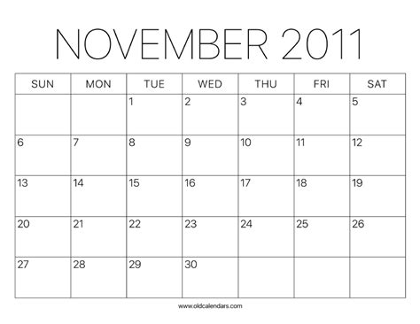 2011 Calendar November – Printable Old Calendars