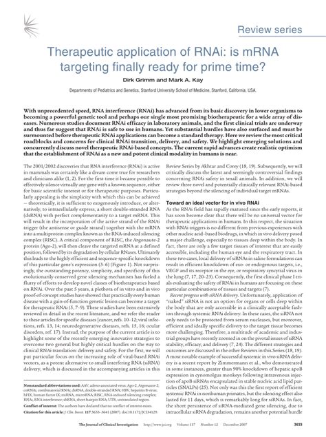 (PDF) Therapeutic application of RNAi: is mRNA targeting finally ready for prime time?