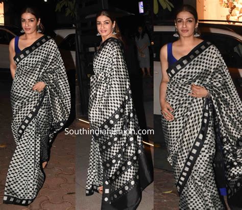 Raveena Tandon in a printed saree – South India Fashion