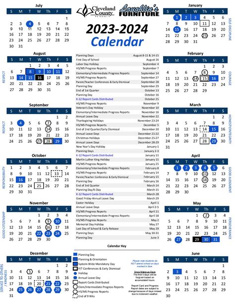 Cleveland County Schools Calendar 2023-2024 in PDF