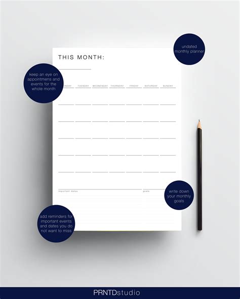 MONTHLY PLANNER Template: Minimalist Monthyl Planner One - Etsy