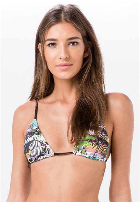 Bikini Tops Sliding Triangle Top In Palm Print - Top Palmeira Stripes