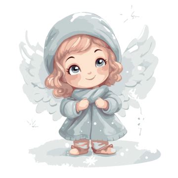 Snow Angel Vector, Sticker Clipart Little Cartoon Girl In A Grey Winter ...