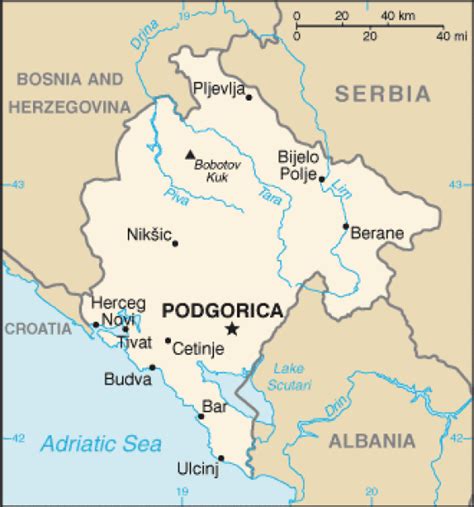 Montenegro map. Terrain, area and outline maps of Montenegro. | CountryReports - CountryReports