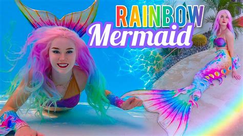 Rainbow Mermaid swimming in Palm Springs! - YouTube