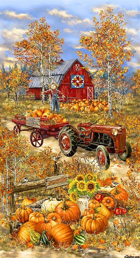 Pumpkin Patch - Thanksgiving Harvest - 24" x 44" PANEL | Autumn painting, Fall clip art, Autumn ...