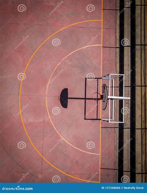 Aerial View of Old Red Basketball Court Outdoors Stock Photo - Image of equipment, player: 127248606