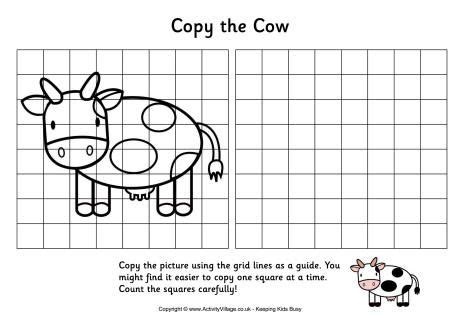 Grid copy cow | Drawing for kids, Drawing activities, Drawing grid