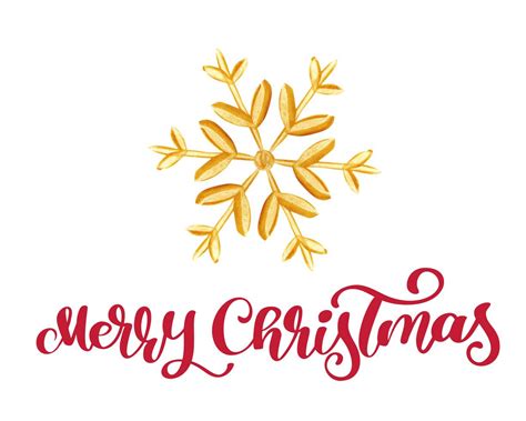 Merry Christmas red Calligraphy Lettering text and gold snowflake. Vector illustration 412905 ...