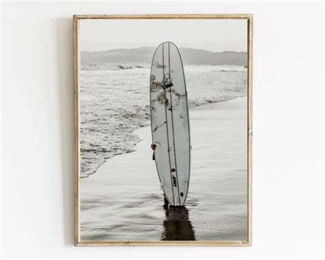 Surfboard on the Beach Black White Photo Printable Surf Wall - Etsy