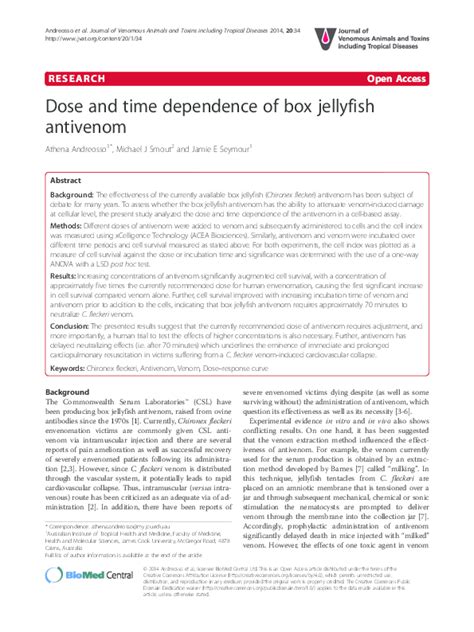 (PDF) Dose and time dependence of box jellyfish antivenom | Michael ...