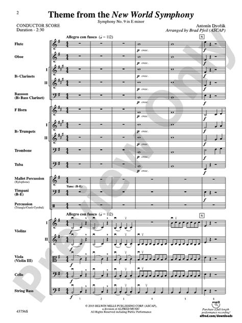 New World Symphony, Theme from the: Full Orchestra Conductor Score ...