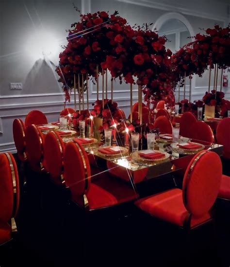 Elegant Red Event | Red centerpieces, Wedding table settings, Red table ...