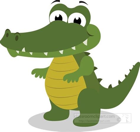 Animal Clipart-cartoon of a smiling green and yellow crocodile clip art